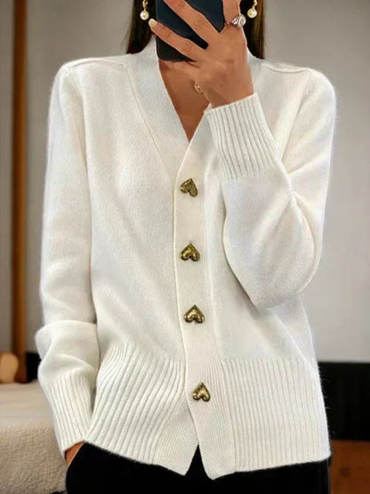 Roselle™ | Stickad Cardigan med Hjärtknappar för Kvinnor