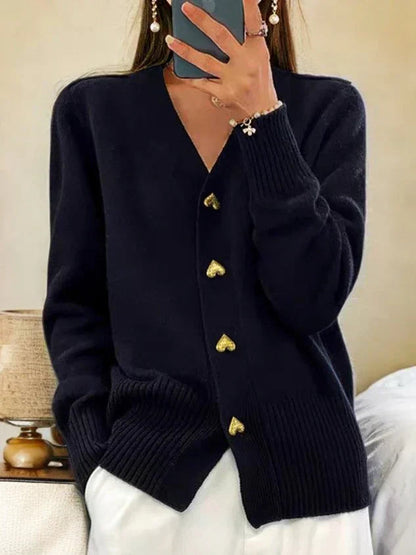 Roselle™ | Stickad Cardigan med Hjärtknappar för Kvinnor