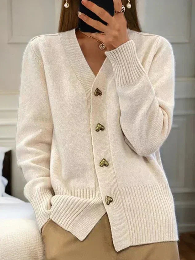 Roselle™ | Stickad Cardigan med Hjärtknappar för Kvinnor
