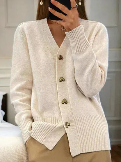 Roselle™ | Stickad Cardigan med Hjärtknappar för Kvinnor