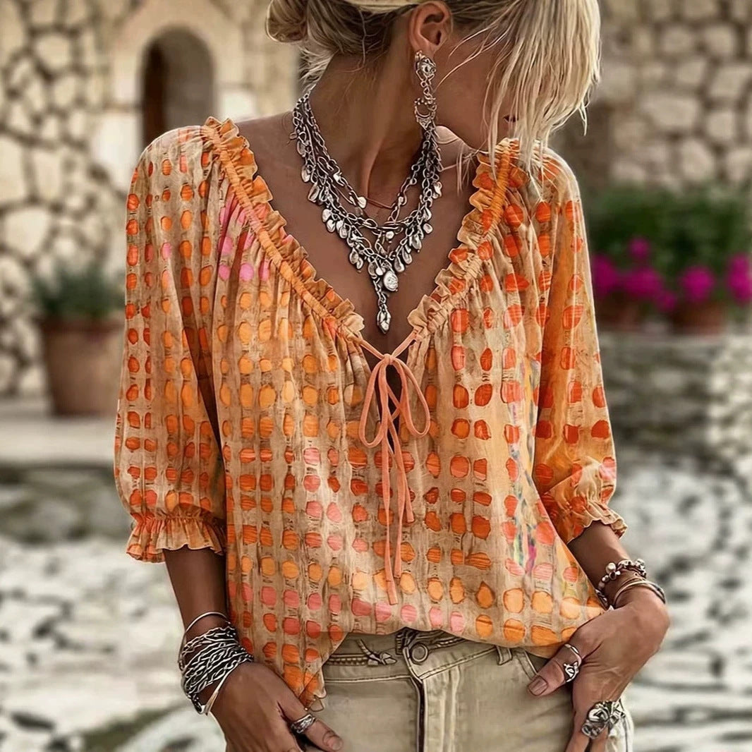 Almira™ | Elegant Blus med V-ringning för Kvinnor