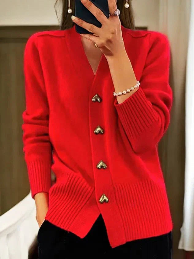Roselle™ | Stickad Cardigan med Hjärtknappar för Kvinnor