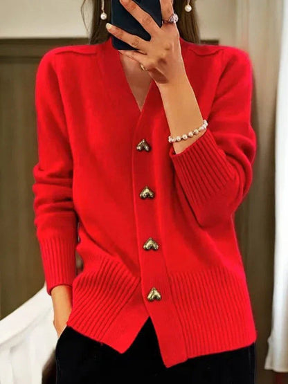 Roselle™ | Stickad Cardigan med Hjärtknappar för Kvinnor