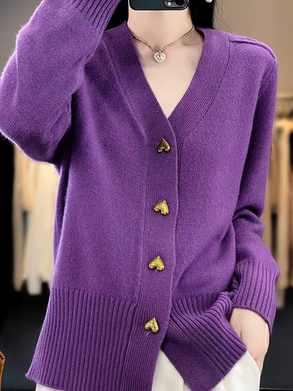Roselle™ | Stickad Cardigan med Hjärtknappar för Kvinnor