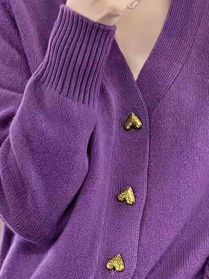 Roselle™ | Stickad Cardigan med Hjärtknappar för Kvinnor