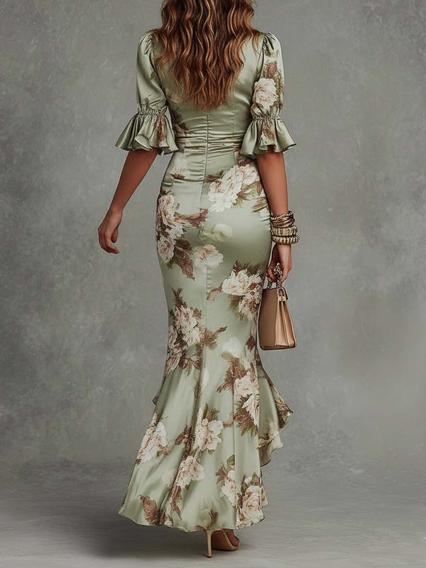 Anastasia Grön Satinklänning Midi Elegant